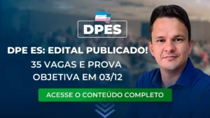 Foi publicado nesta terça-feira (22/08), o edital para o cargo de cargo de Defensor(a) Público(a) da DPEES. O subsídio do cargo inicial de Defensor(a) Público(a) é de R$ 17.808,00 (dezessete mil, oitocentos e oito reais). As inscrições serão do dia 28/08 a 26/09/2023, com a prova objetiva sendo dia 03/12/2023. O valor da inscrição é de R$ 290,00 (duzentos e noventa reais). A banca organizadora do concurso será a Fundação Carlos Chagas (FCC).